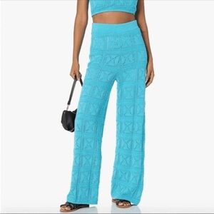 The Drop Diza Pull-On Flare-Leg Crochet Pant in Blue Beach Lounge Size Medium